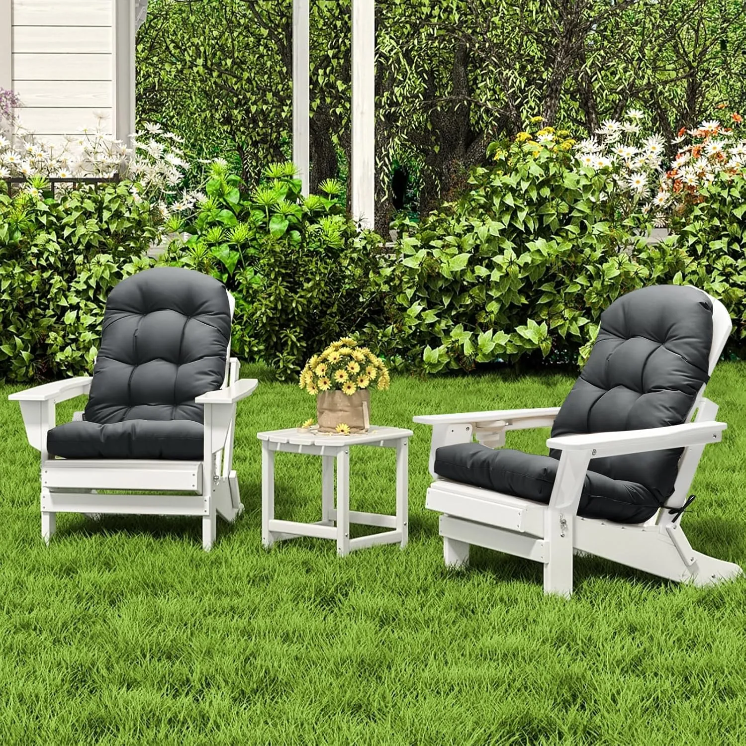 Adirondack Chair Cushion, High Back Patio Cushions with Adjustable Ties, 48.8 x 20.4 x 4.3, Waterproof Tufted Pillow, Fade Resistant Seat Rocking Chair Cushion for Indoor/Outdoor, Dark Gray,2