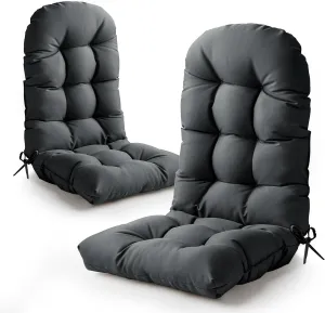 Adirondack Chair Cushion, High Back Patio Cushions with Adjustable Ties, 48.8 x 20.4 x 4.3, Waterproof Tufted Pillow, Fade Resistant Seat Rocking Chair Cushion for Indoor/Outdoor, Dark Gray,2