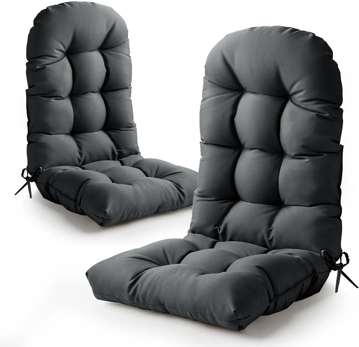 Adirondack Chair Cushion, High Back Patio Cushions with Adjustable Ties, 48.8 x 20.4 x 4.3, Waterproof Tufted Pillow, Fade Resistant Seat Rocking Chair Cushion for Indoor/Outdoor, Dark Gray,2
