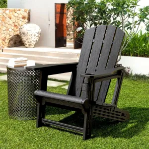 Adirondack Chair, Patio Chair with Cup Holder, Plastic Recliner Chair Without Screws Install, Outdoor Funiture for Backyard Garden Lawn Beach, 400 LBS Capacity, Black