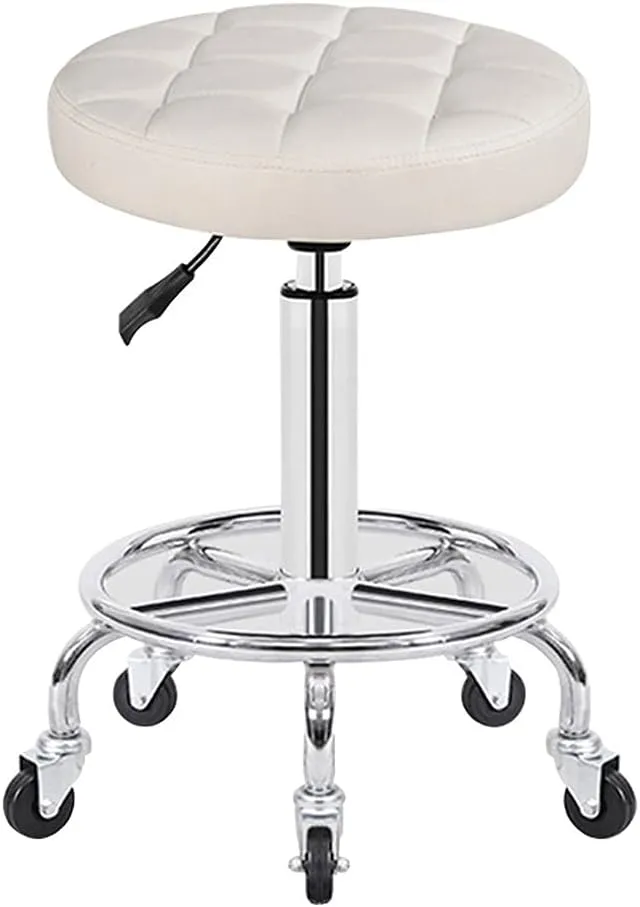 Adjustable Height Stool with 5 Wheels/Thick Sponge,Modern Chrome Steel PU Leather Bar Stool Work Shop Stool,Hydraulic Rolling Swivel Salon Stool,Massage Spa Tattoo C red,Green (White)