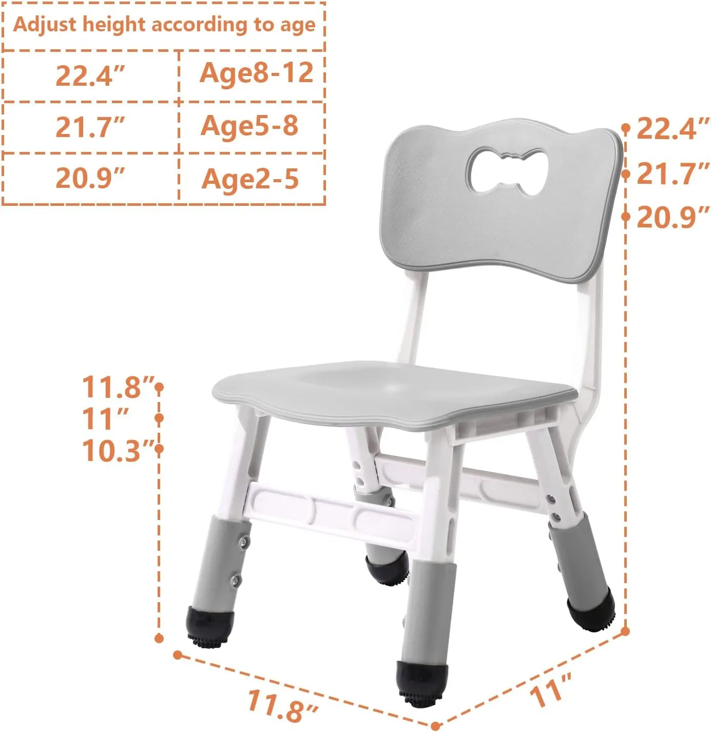 Adjustable Kid Chairs Indoor 3 Level Adjustable Suitable for Children Age 2-6. Maximum Load-Bearing 220LBS Suitable for Family Classroom and Nursery Child Seat Set (2-Pack-Grey)