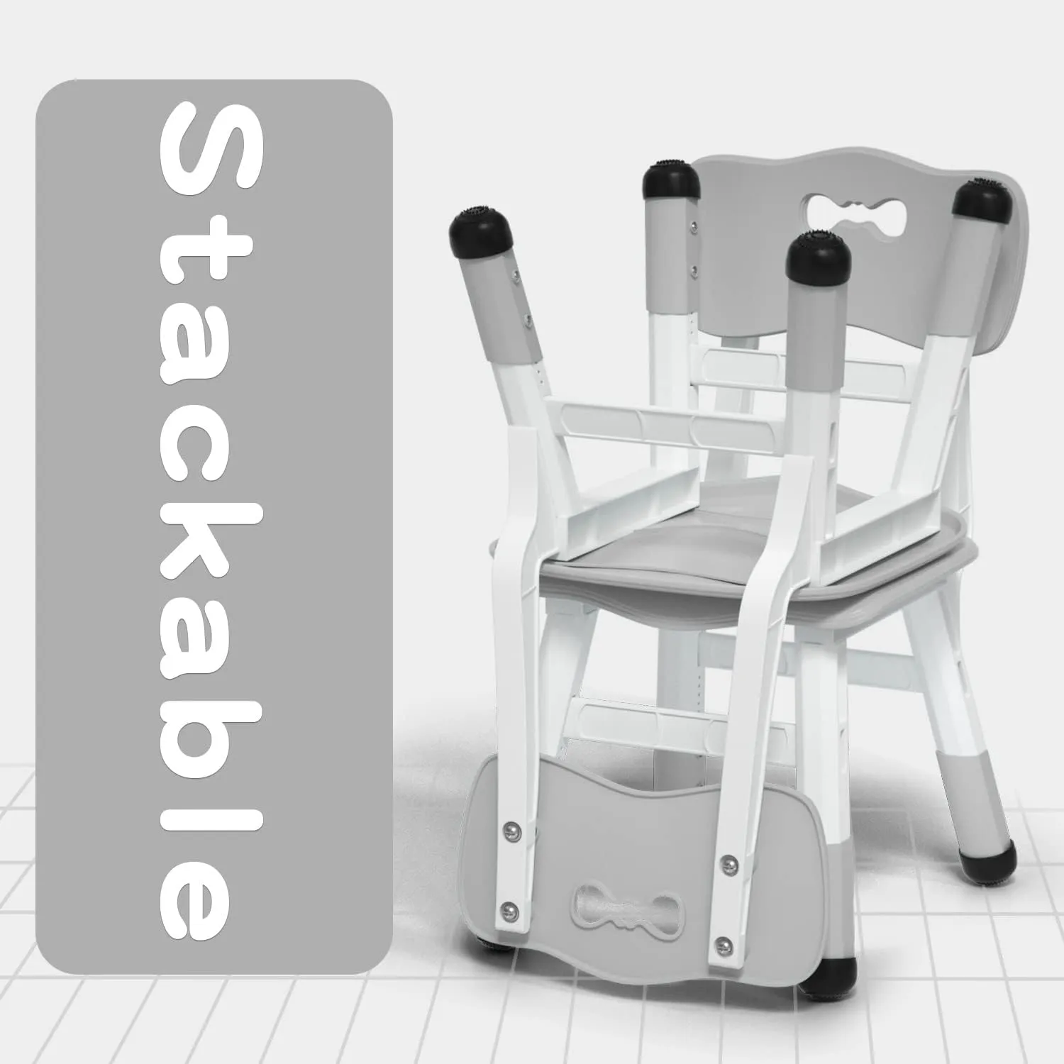 Adjustable Kid Chairs Indoor 3 Level Adjustable Suitable for Children Age 2-6. Maximum Load-Bearing 220LBS Suitable for Family Classroom and Nursery Child Seat Set (2-Pack-Grey)