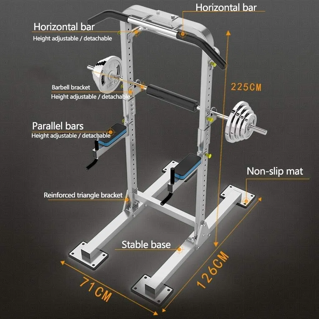 Adjustable Multi-Function Parallel Bars for Home, Pull-Up Device & Squat Rack, 300kg Load Capacity, 71x126x225cm, Grey
