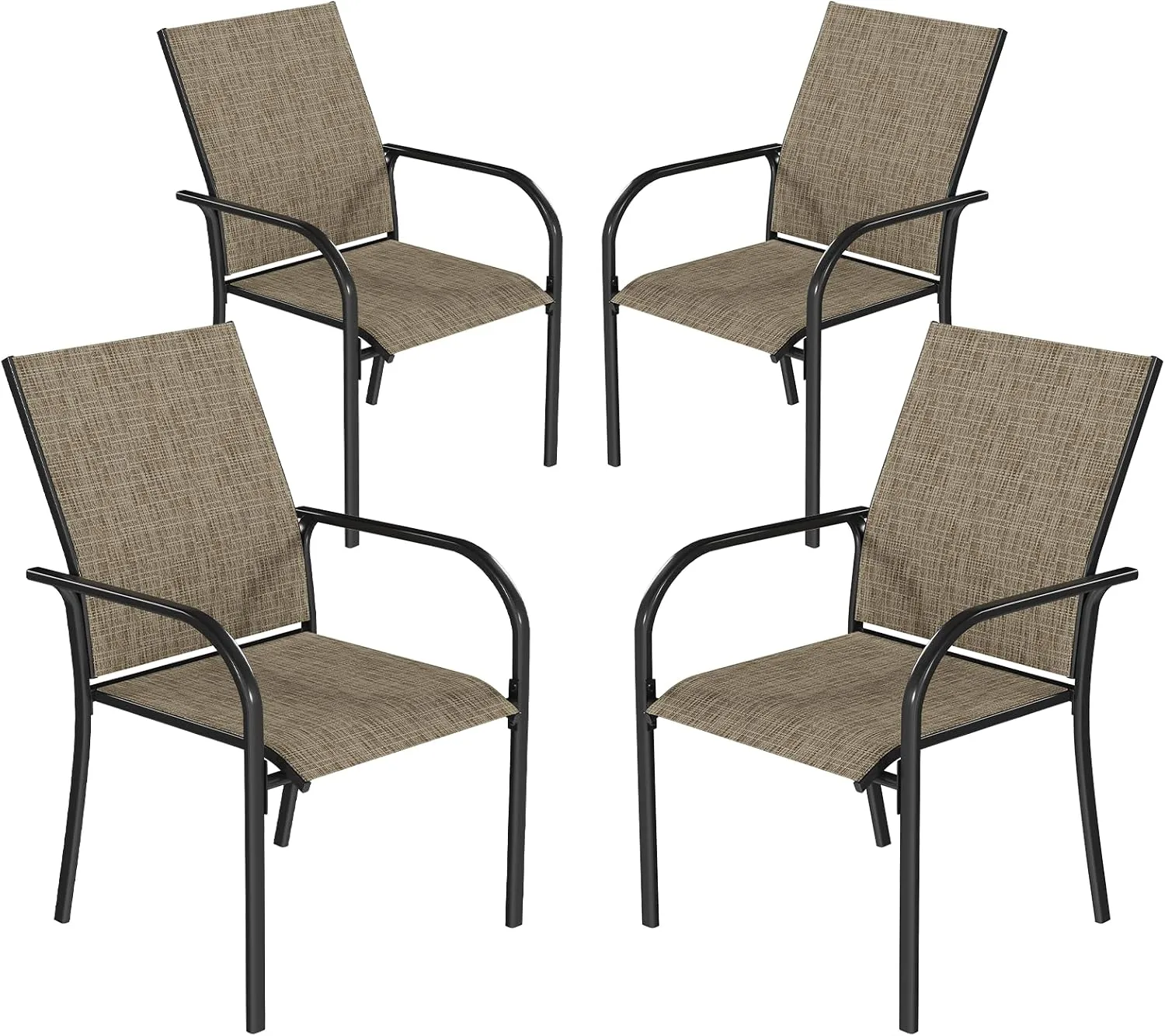 AECOJOY Patio Dining Chairs Set for 4, Stackable Textilene Patio Chairs with Armrests and Metal Frame, Outdoor Furniture Set for All Weather, Backyare, Deck and Garden, Brown