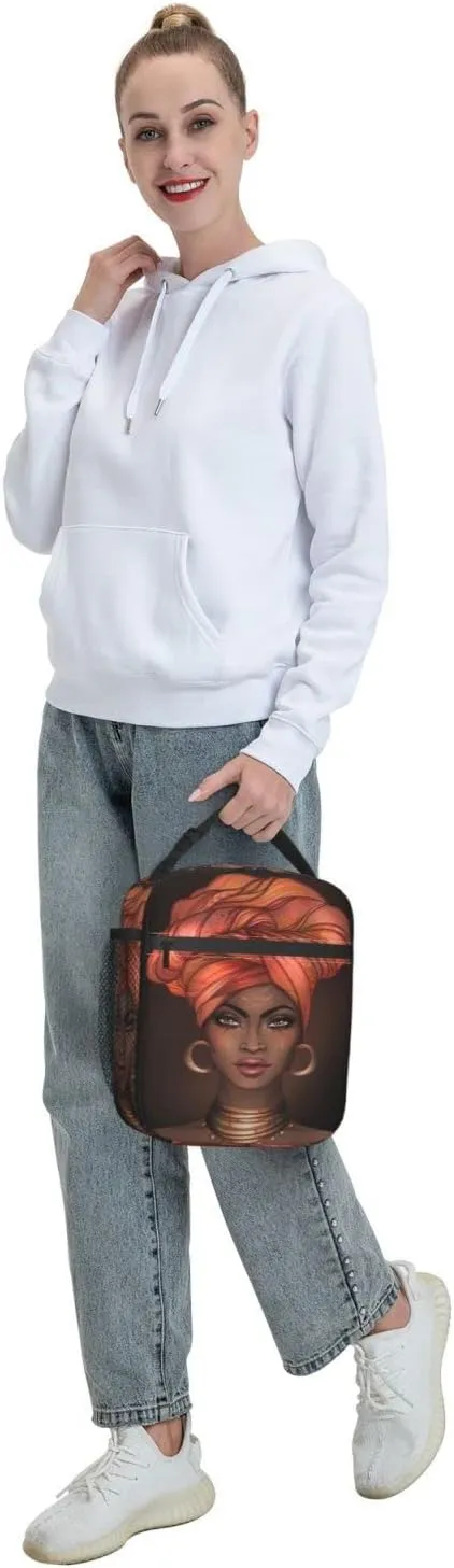 African American Black Woman Lunch Bag Insulated Portable Reusable Lunch Box With Zipper For Picnic Work Office Travel School