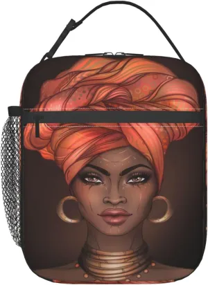 African American Black Woman Lunch Bag Insulated Portable Reusable Lunch Box With Zipper For Picnic Work Office Travel School