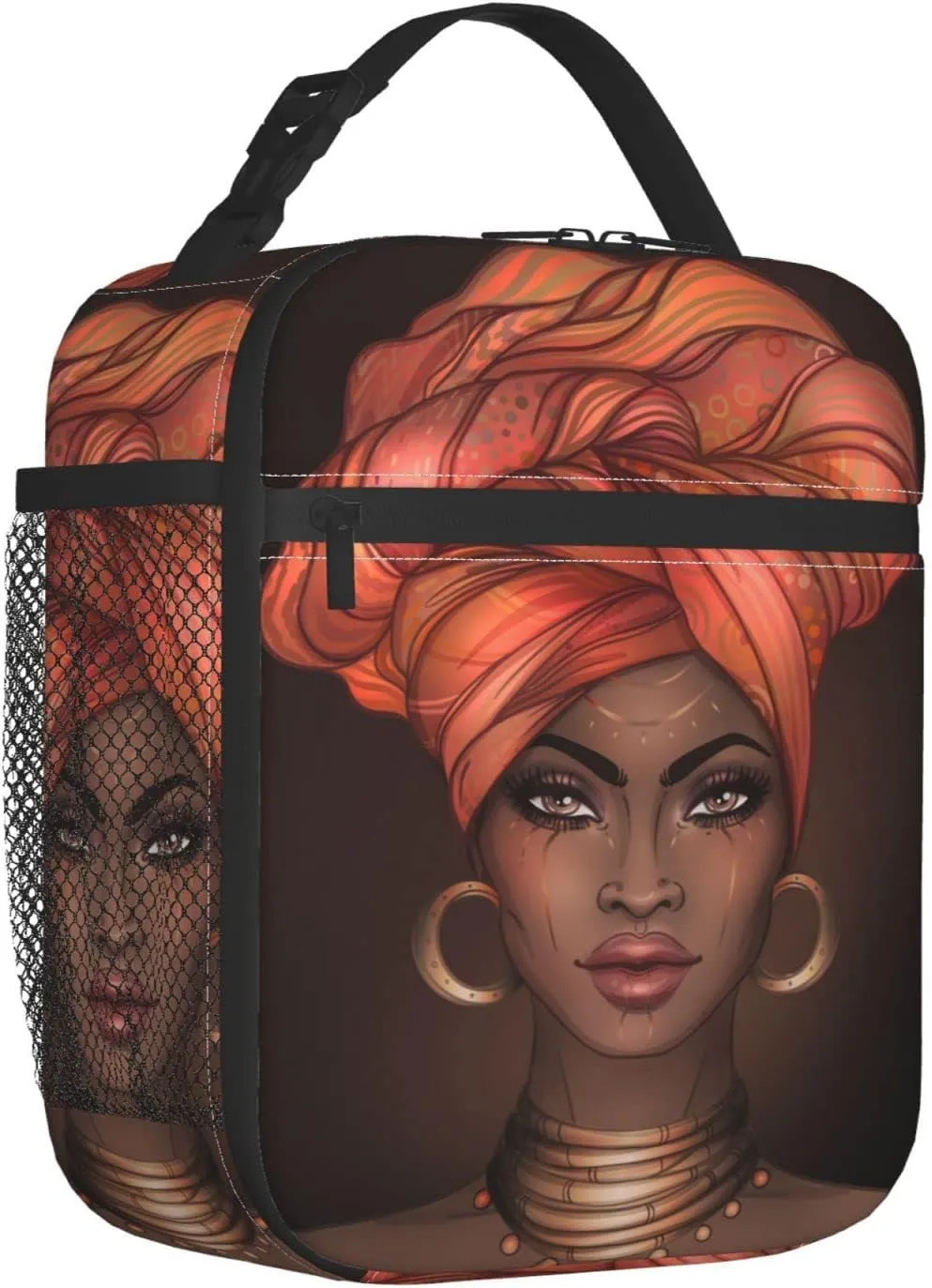 African American Black Woman Lunch Bag Insulated Portable Reusable Lunch Box With Zipper For Picnic Work Office Travel School