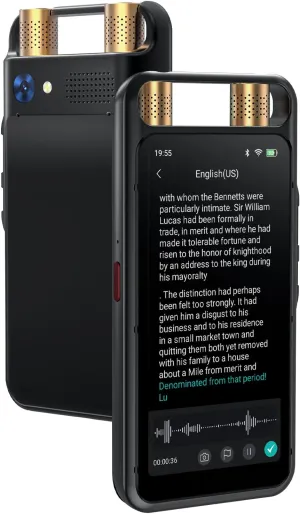 AI Voice Recorder with Playback, Digital Voice Recorder with Transcription to Text, Summary, Translation, Full Touchscreen Recorder Device for Meetings, Lectures, Interviews with 64GB Card (Black)