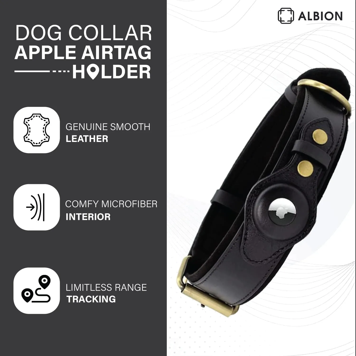 AirTag Dog Collar for Apple AirTag – Leather Dog Collar with Apple AirTag Holder – Smart Collars for Dog – GPS Dog Collar – Dog Collar with Airtag Holder (L, Black)