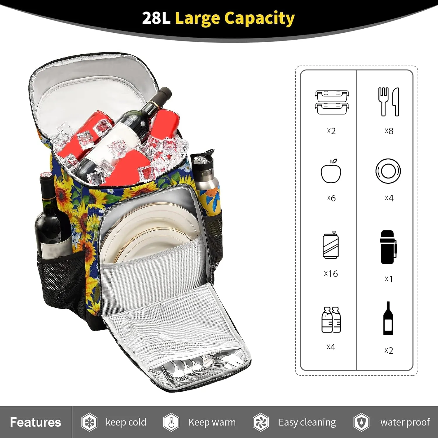 ALAZA Cooler Backpack Reusable Insulated Lunch Bag with Adjustable Shoulder Strap for Women Men Picnic Work College Hiking Camping Office Beach