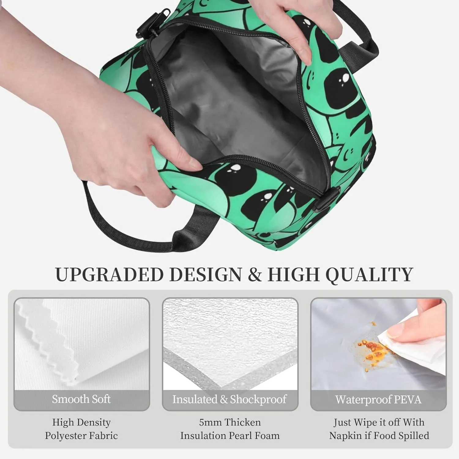 Alien Invasion Lunch Bag Hand Tote Crossbody Insulated Lunch Bag Large Portable Lunch Box
