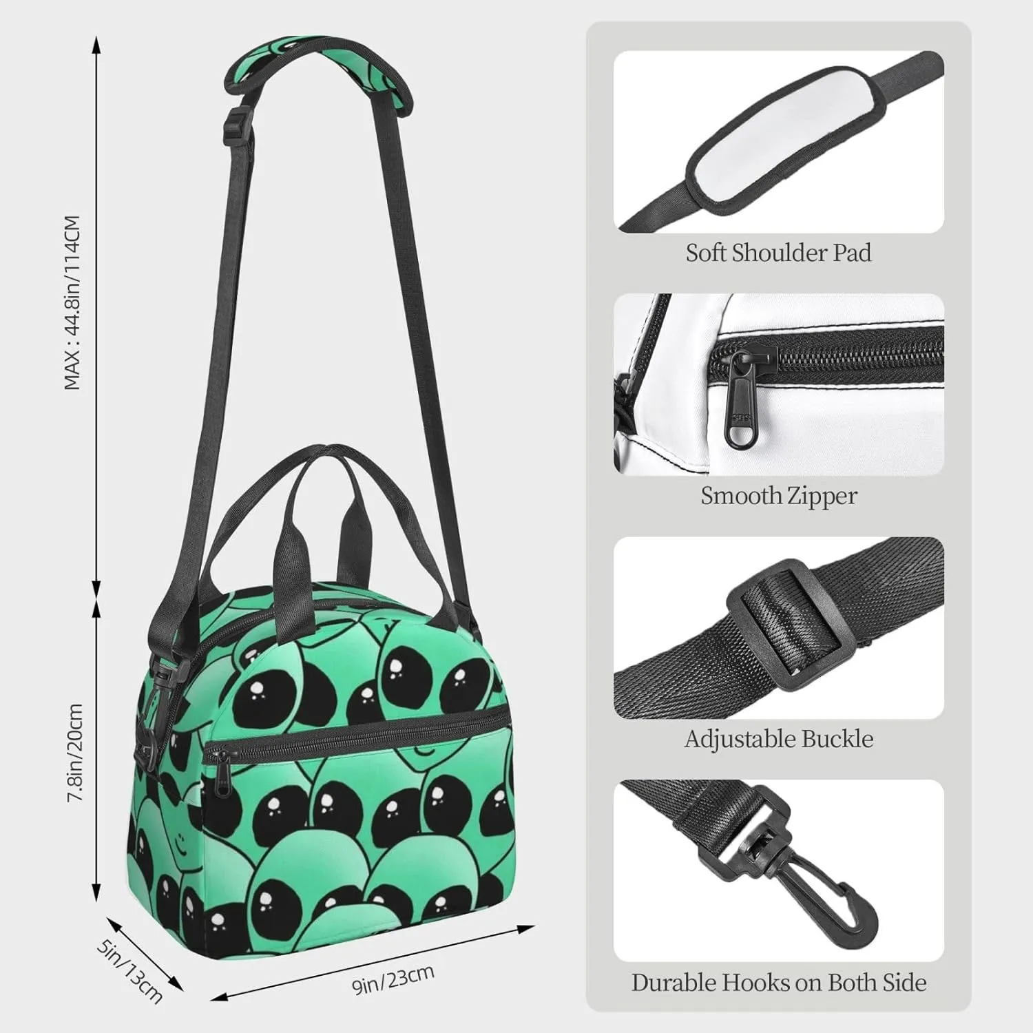 Alien Invasion Lunch Bag Hand Tote Crossbody Insulated Lunch Bag Large Portable Lunch Box