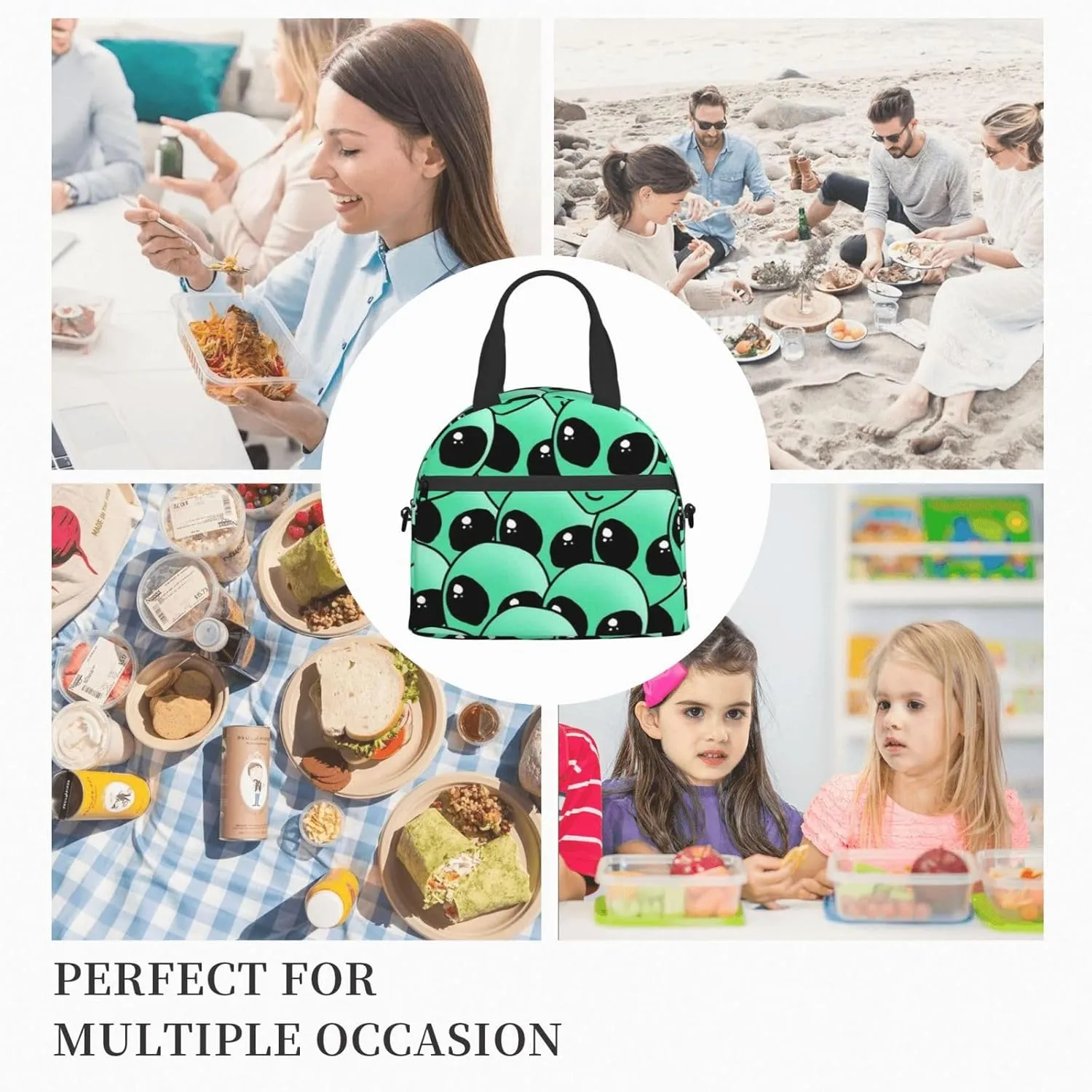 Alien Invasion Lunch Bag Hand Tote Crossbody Insulated Lunch Bag Large Portable Lunch Box