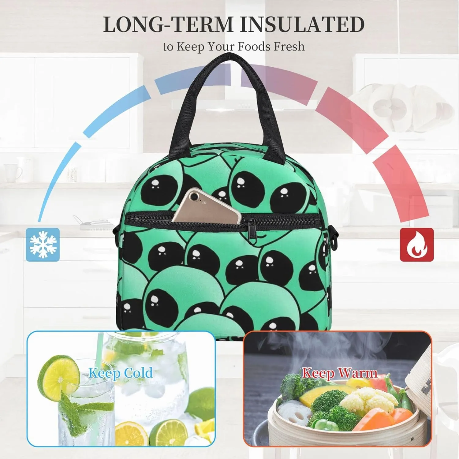 Alien Invasion Lunch Bag Hand Tote Crossbody Insulated Lunch Bag Large Portable Lunch Box