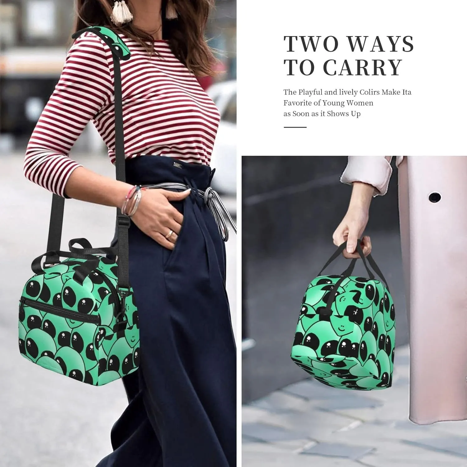 Alien Invasion Lunch Bag Hand Tote Crossbody Insulated Lunch Bag Large Portable Lunch Box
