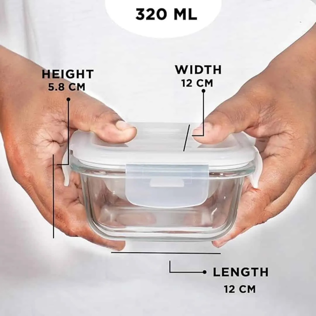 Allo Borosilicate Glass Lunch Box and Lunch Bag Set of 3, 320ml x 3, Square (Space Blue)