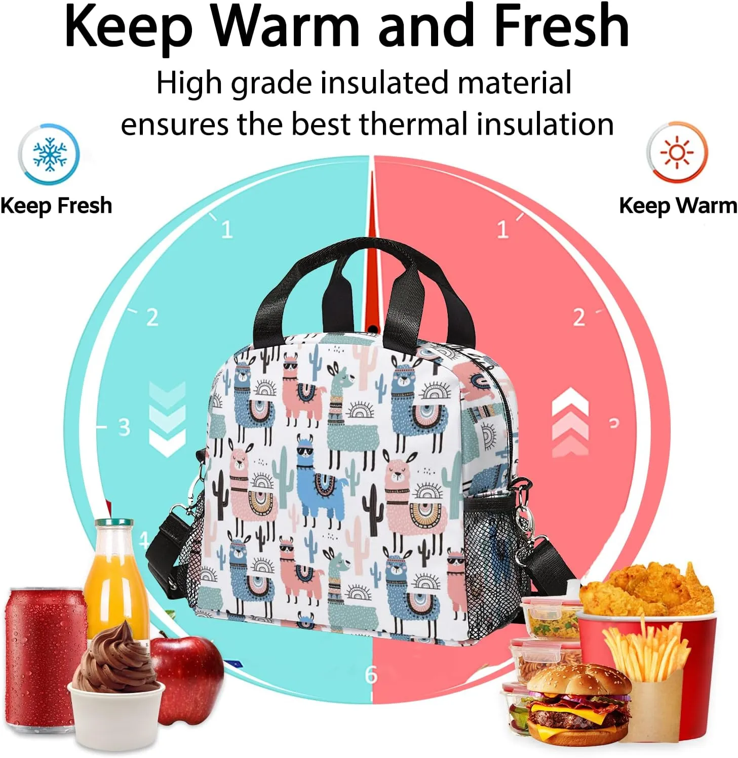 Alpacas Lunch Bag, Reusable Lunch Box Insulated Meal Tote for Kids Women Men Cooler Bag with Shoulder Strap, Durability of Lunch Tote for Work School Picnic, Alpacas…