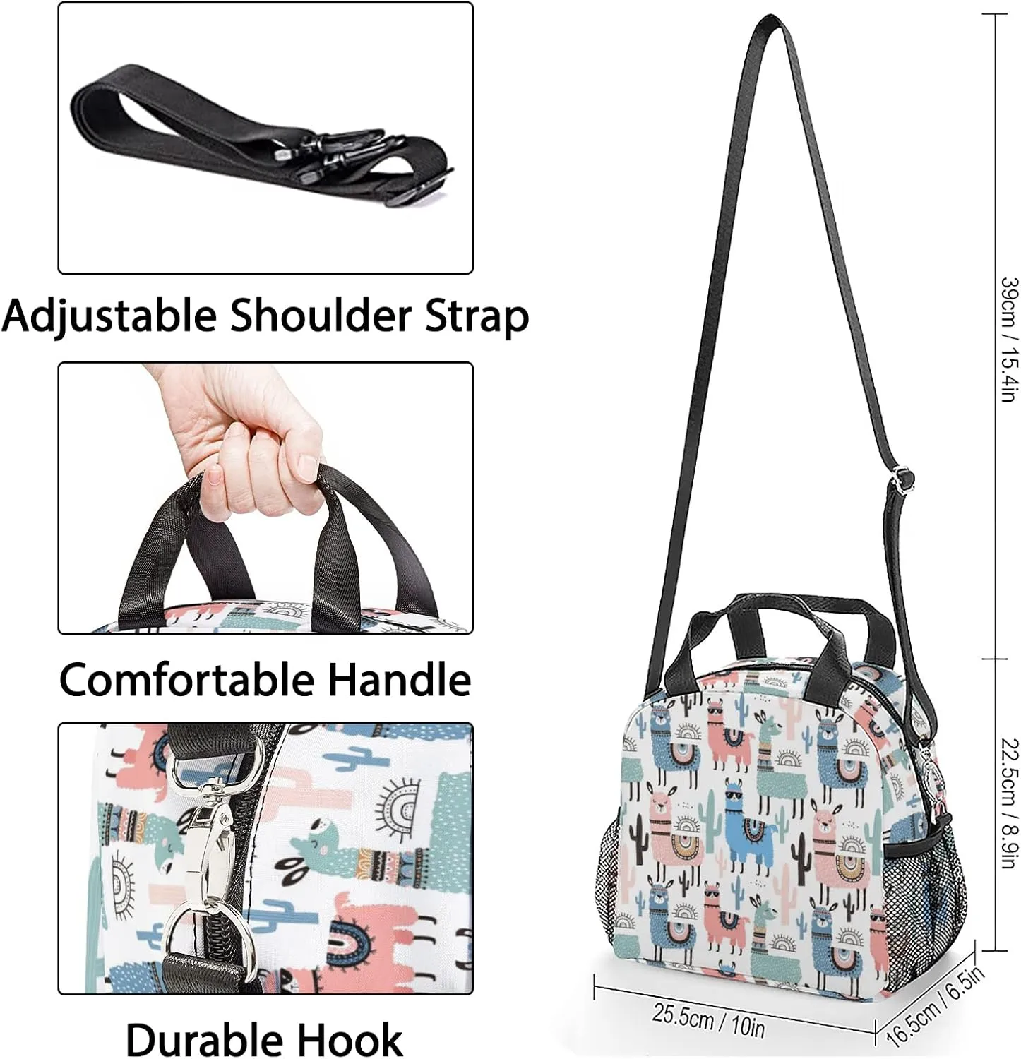 Alpacas Lunch Bag, Reusable Lunch Box Insulated Meal Tote for Kids Women Men Cooler Bag with Shoulder Strap, Durability of Lunch Tote for Work School Picnic, Alpacas…