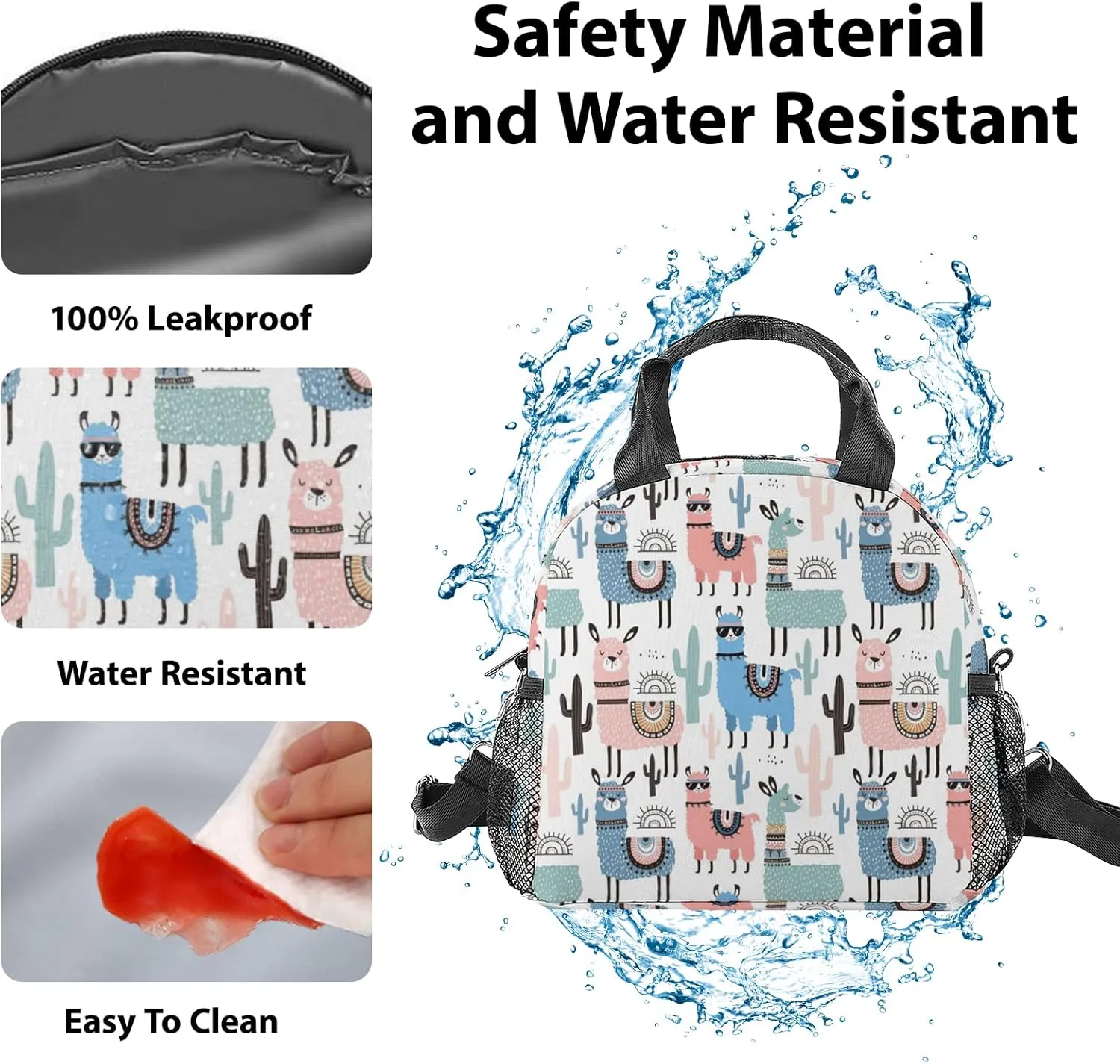 Alpacas Lunch Bag, Reusable Lunch Box Insulated Meal Tote for Kids Women Men Cooler Bag with Shoulder Strap, Durability of Lunch Tote for Work School Picnic, Alpacas…