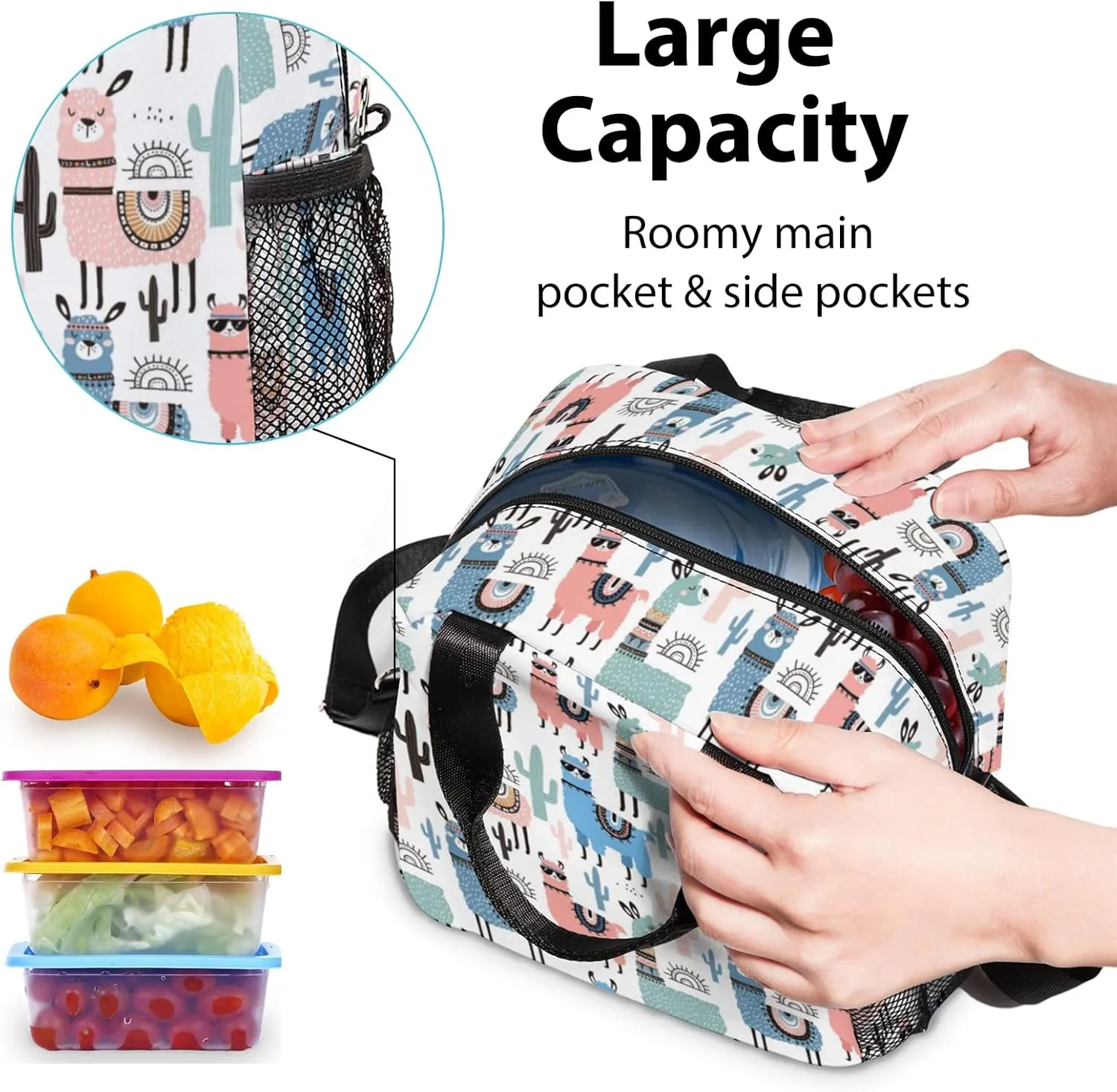 Alpacas Lunch Bag, Reusable Lunch Box Insulated Meal Tote for Kids Women Men Cooler Bag with Shoulder Strap, Durability of Lunch Tote for Work School Picnic, Alpacas…