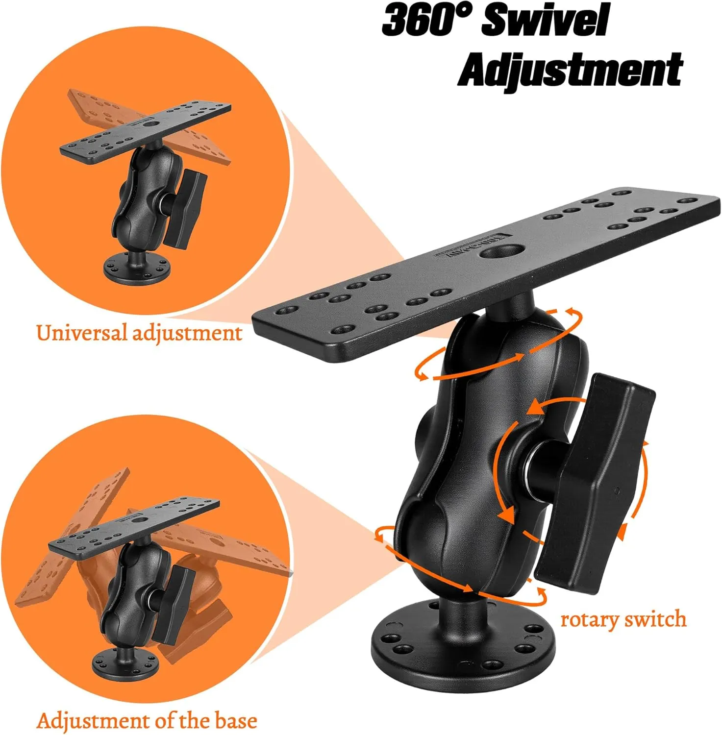 Aluminum Fish Finder Mount with 1.5"/C Size Ball, 3.42" Aluminum Arm Marine Electronics/Depth Finder Mount. High Salt Water Resistant, compatible with Garmin, Lowrance, Humminbird, and More.