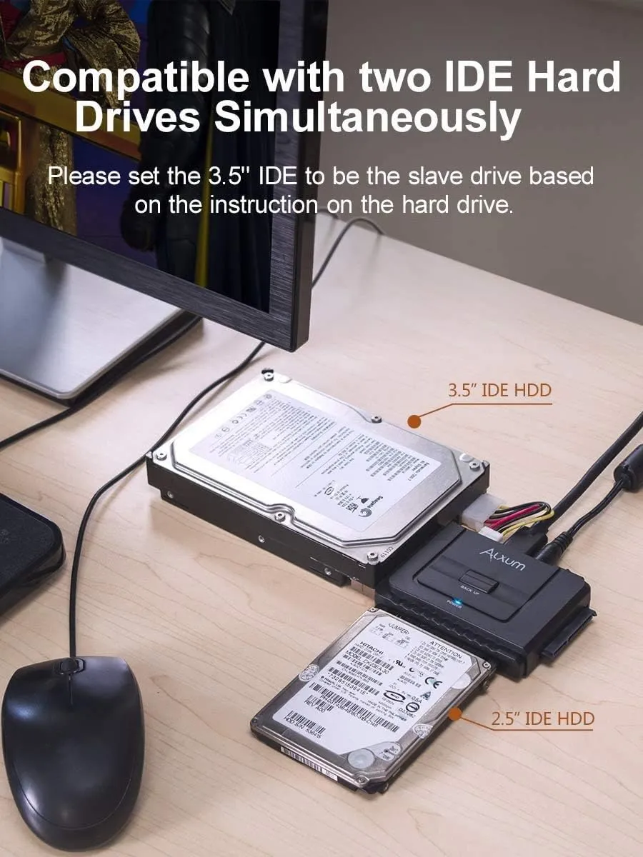 Alxum SATA IDE to USB 3.0 Hard Drive Adapter with Power, IDE to SATA Adapter External Hard Disk Reader for 2.5/3.5 inch IDE
