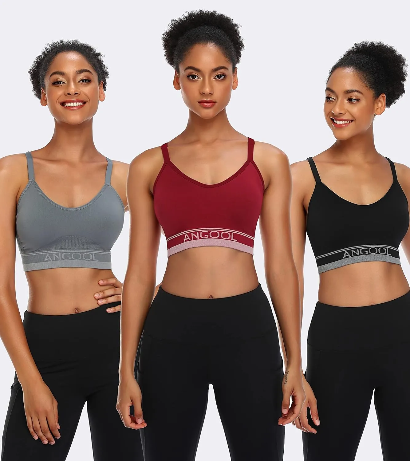 ANGOOL Strappy Sports Bra for Women, Longline Medium Support Yoga Bra Wirefree Padded Sports Bra with Adjustable Straps