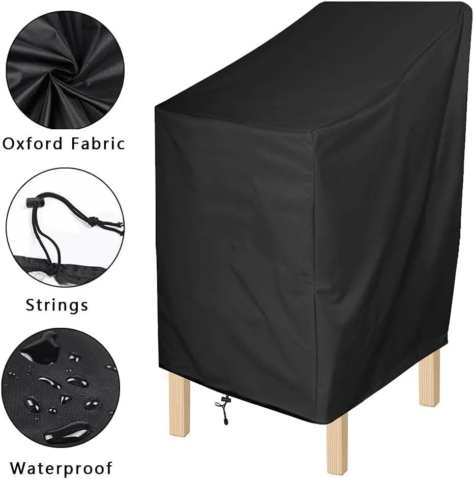 ANMINY Waterproof Patio Chair Covers UV-Resistant Windproof Outdoor Barstools Chair Cover Stackable Lawn High Back Dining Chair Furniture Protector with Storage Bag - Black, Pack of 4