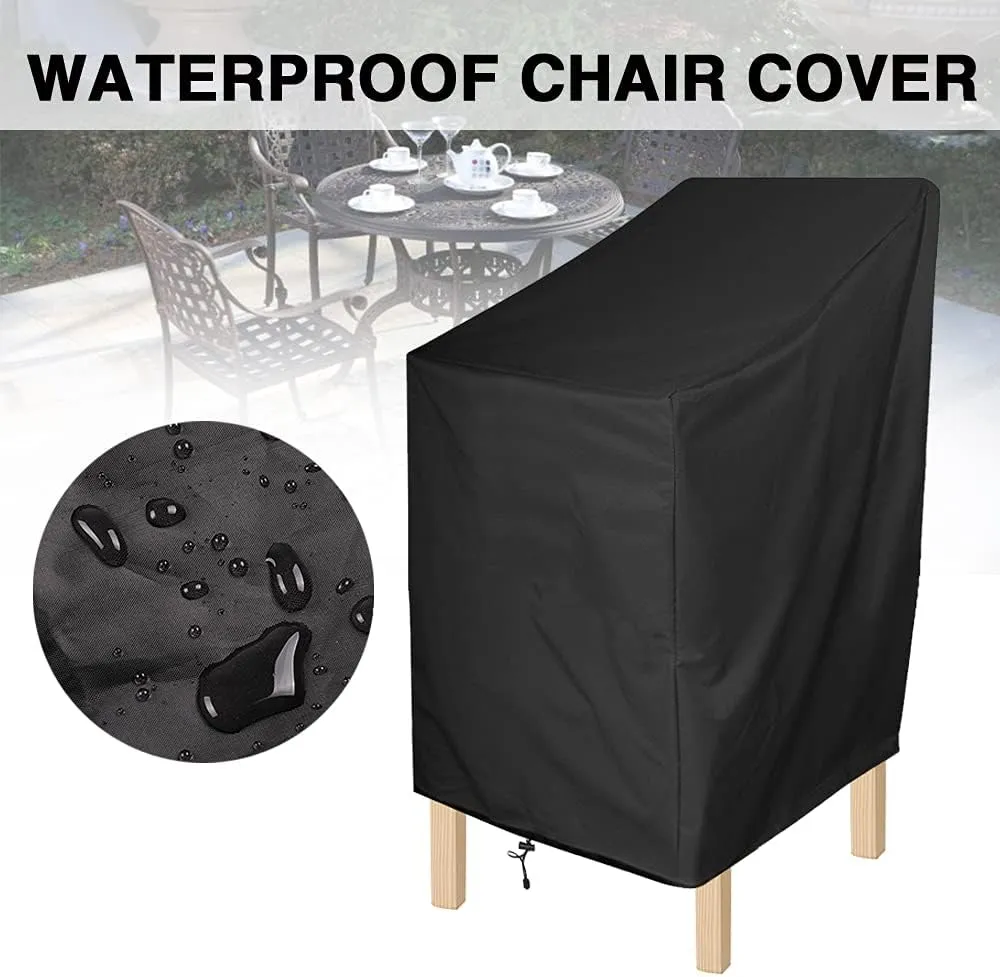 ANMINY Waterproof Patio Chair Covers UV-Resistant Windproof Outdoor Barstools Chair Cover Stackable Lawn High Back Dining Chair Furniture Protector with Storage Bag - Black, Pack of 4