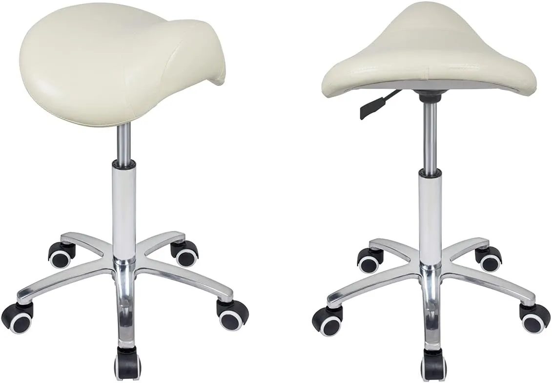 Antlu Saddle Stool Rolling Chair for Medical Lash Massage Salon Kitchen Spa,Adjustable Hydraulic Stool with Wheels (Beige)