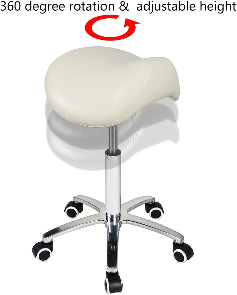 Antlu Saddle Stool Rolling Chair for Medical Lash Massage Salon Kitchen Spa,Adjustable Hydraulic Stool with Wheels (Beige)