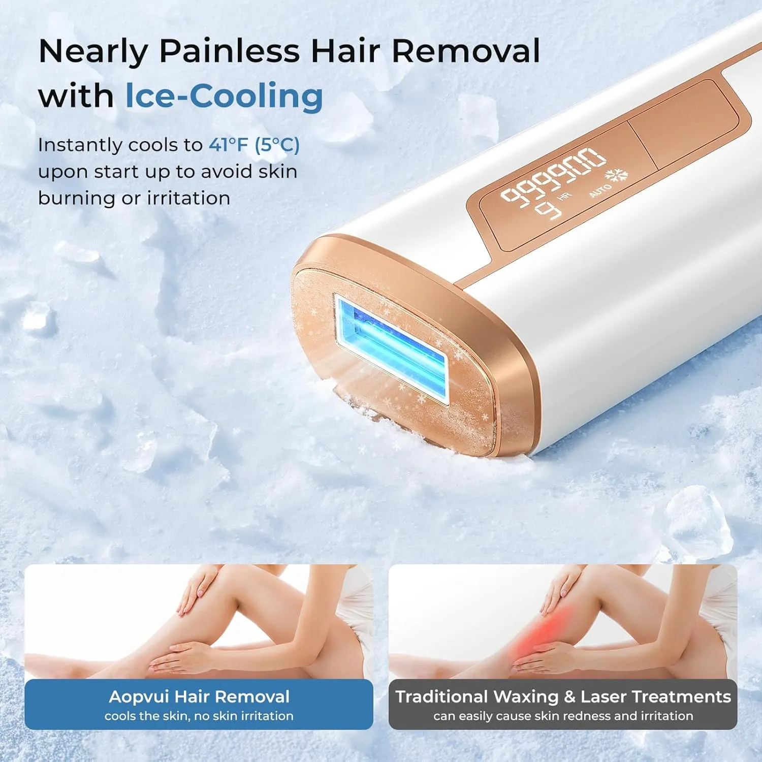 Aopvui Laser Hair Removal for Women and Men, IPL Permanent At Home Hair Removal Device with 5°C Ice Cooling Function, 999,990  Flashes Painless Hair Removal for Face,Armpits, Legs, Arms, Bikini Line