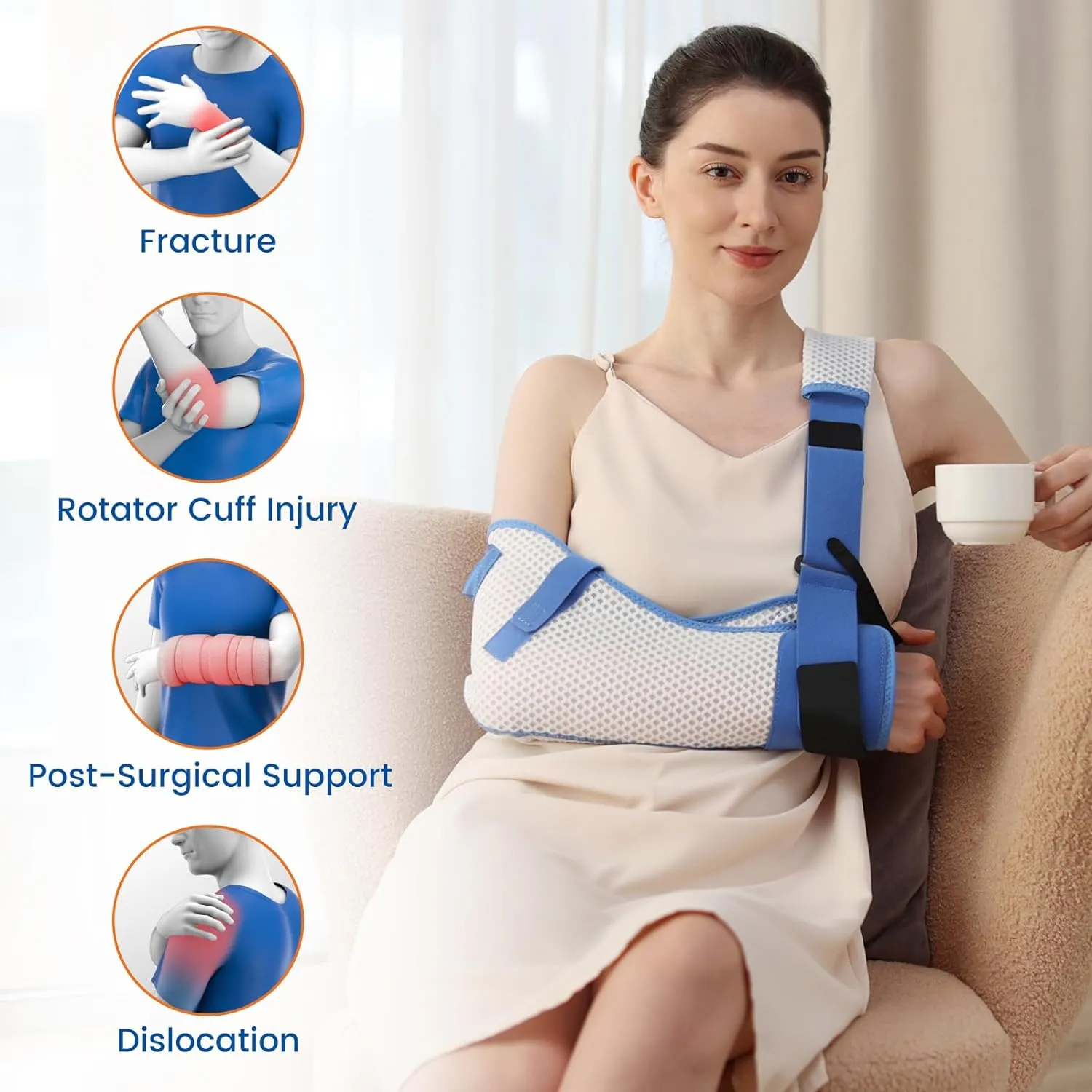 Arm Sling for Shoulder Injury with Waist Strap - Immobilizer Brace Support for Sleeping, Rotator Cuff Surgery (Mesh Version, Left, Small,25-30.5 inch)