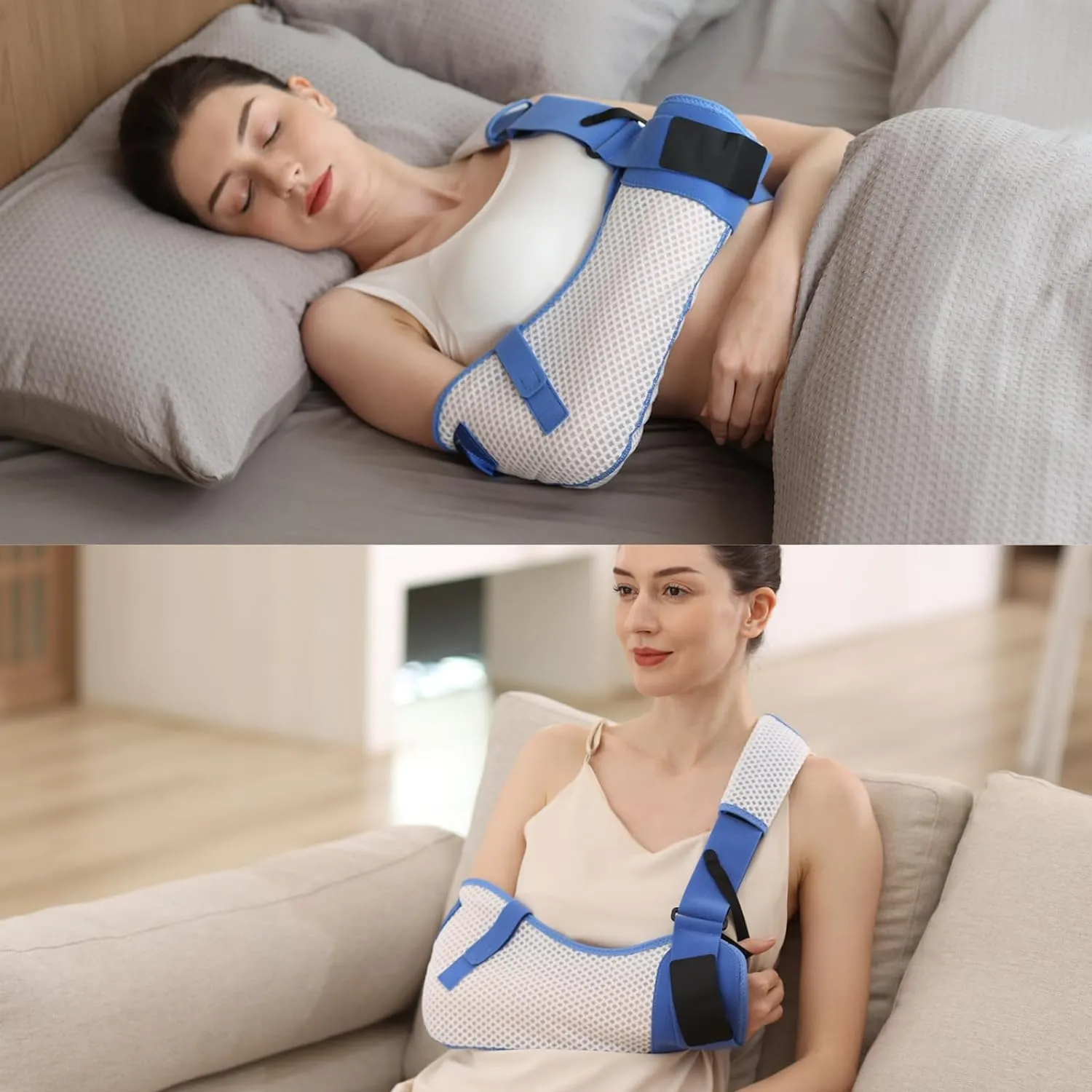 Arm Sling for Shoulder Injury with Waist Strap - Immobilizer Brace Support for Sleeping, Rotator Cuff Surgery (Mesh Version, Left, Small,25-30.5 inch)