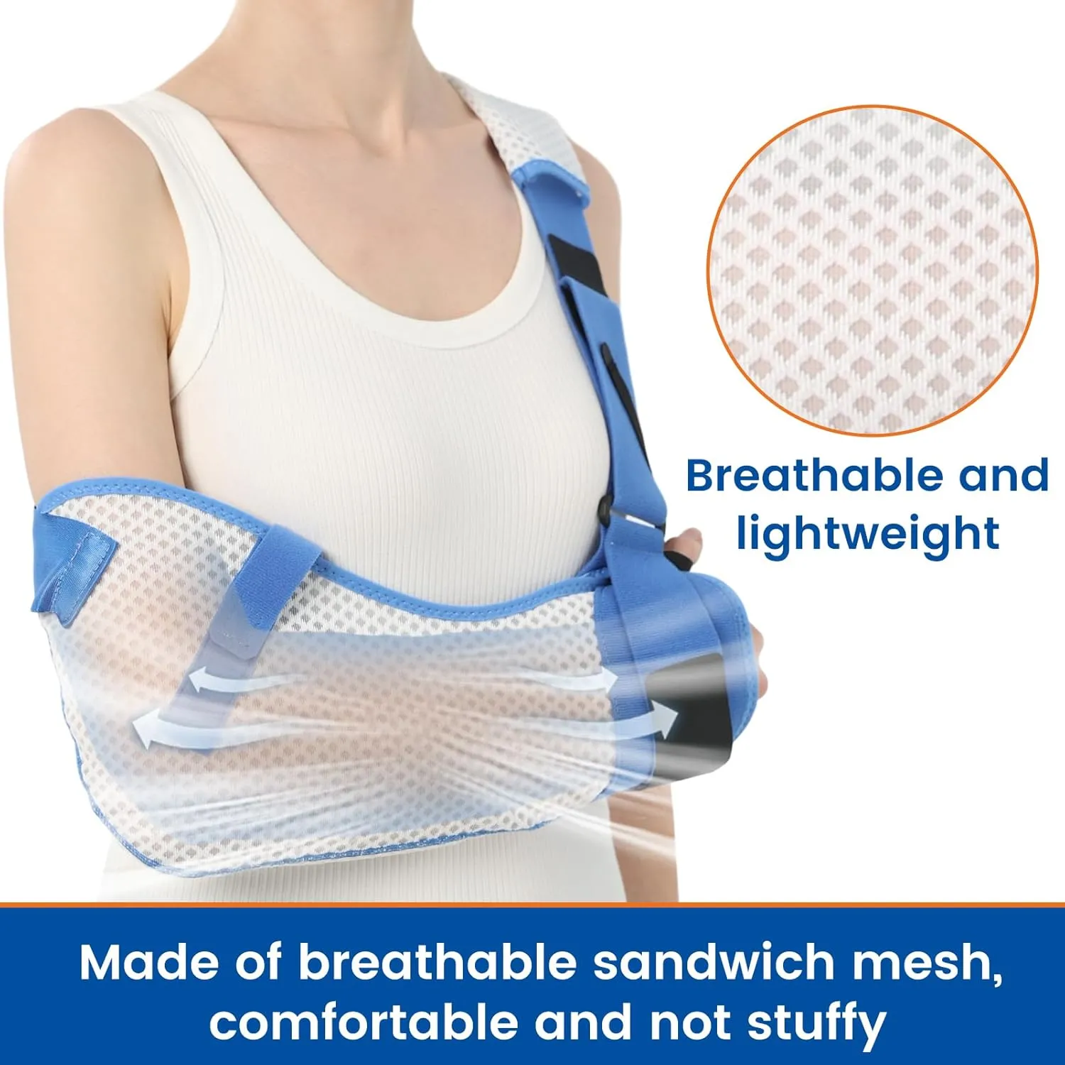 Arm Sling for Shoulder Injury with Waist Strap - Immobilizer Brace Support for Sleeping, Rotator Cuff Surgery (Mesh Version, Right, Medium,28.5-41 inch)