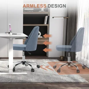 Armless Office Chair with Wheels, Modern Comfy Vanity Desk Chairs, Adjustable Height Rolling Swivel Small Task Chair for Teacher Students, Blue
