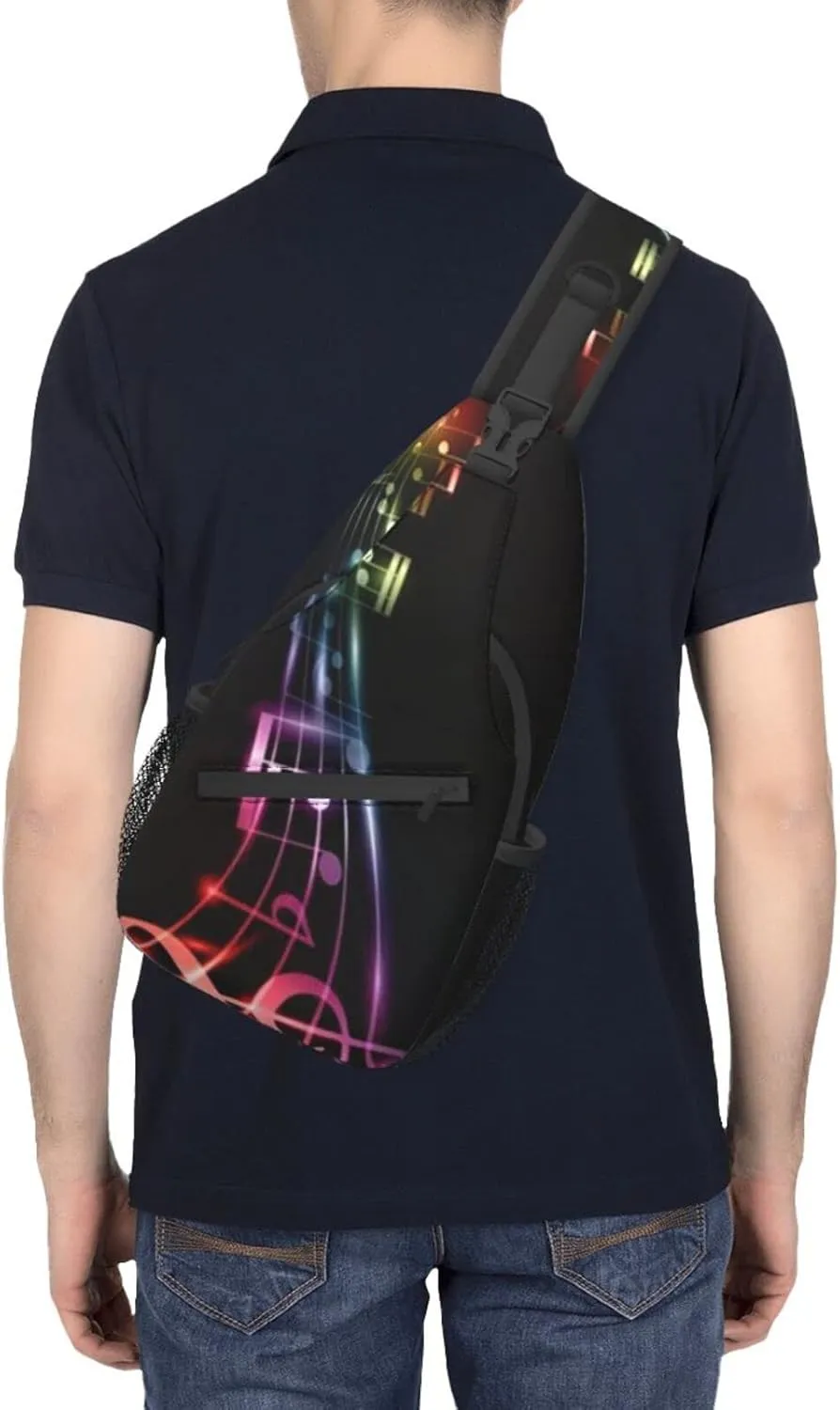 ASYG Music Sling Bag Crossbody Chest Daypack Casual Backpack Music Notes Shoulder Bag For Travel Hiking Sport Outdoor