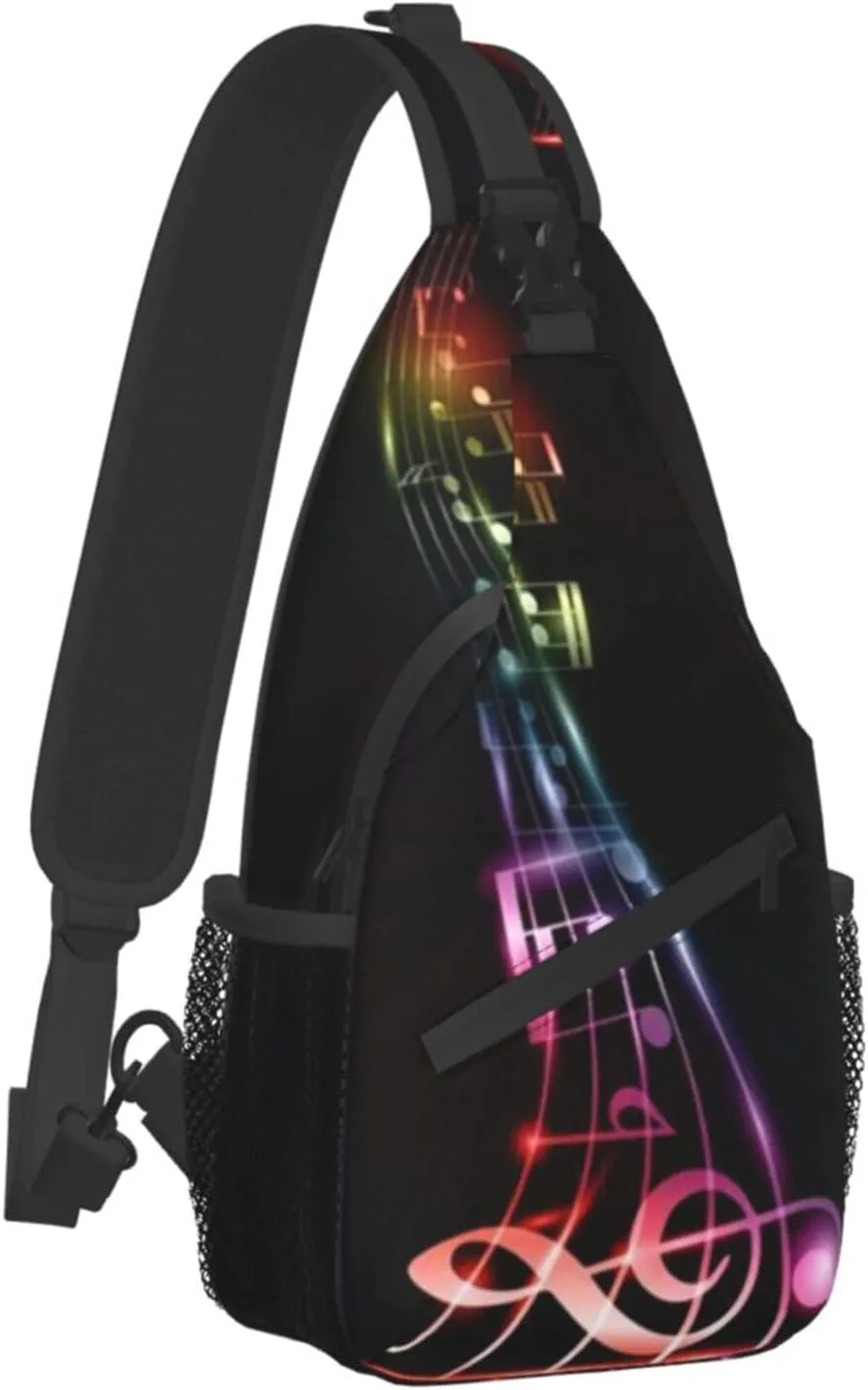 ASYG Music Sling Bag Crossbody Chest Daypack Casual Backpack Music Notes Shoulder Bag For Travel Hiking Sport Outdoor
