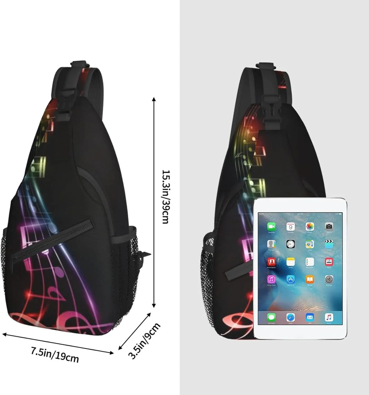 ASYG Music Sling Bag Crossbody Chest Daypack Casual Backpack Music Notes Shoulder Bag For Travel Hiking Sport Outdoor
