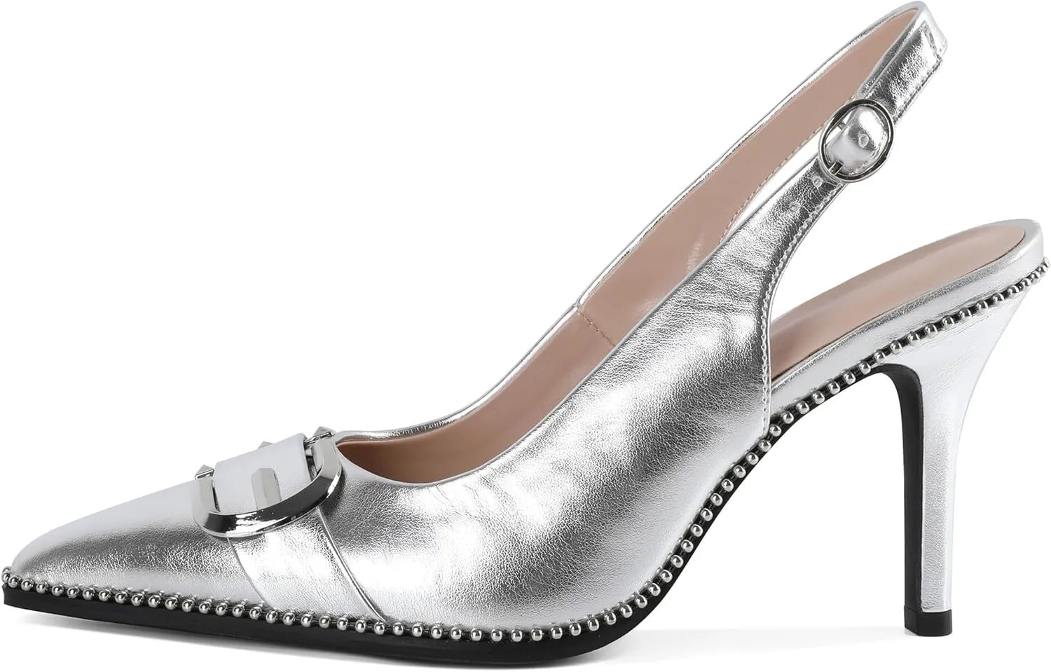 AUMOTED Women Slingback Heels Stilettos High Heel Beaded Pumps Pointed Toe 3.5 Inch Heels