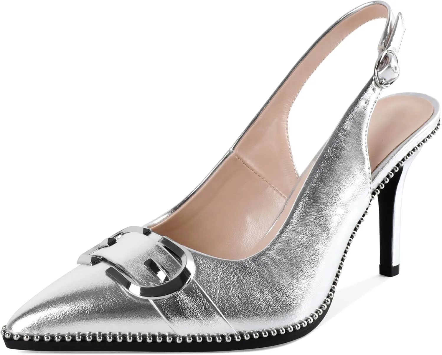 AUMOTED Women Slingback Heels Stilettos High Heel Beaded Pumps Pointed Toe 3.5 Inch Heels