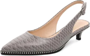 AUMOTED Women's Slingback Kitten Heels Pointed Toe Stiletto Low Heel Ankle-Strap with Beaded Pumps Dress Shoes 1.6 Inches