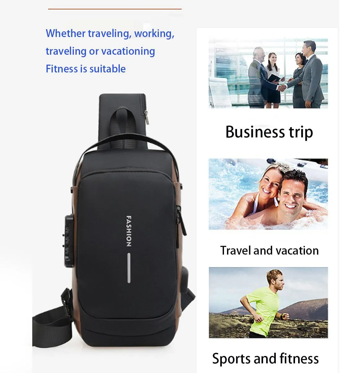 Auricz Sling Bag,New Carbon Fiber Streamline Anti-Theft Sling Bag, for Travel Gym Sports,Anti-Theft and Waterproof (Gray Gold)