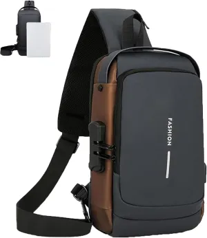 Auricz Sling Bag,New Carbon Fiber Streamline Anti-Theft Sling Bag, for Travel Gym Sports,Anti-Theft and Waterproof (Gray Gold)