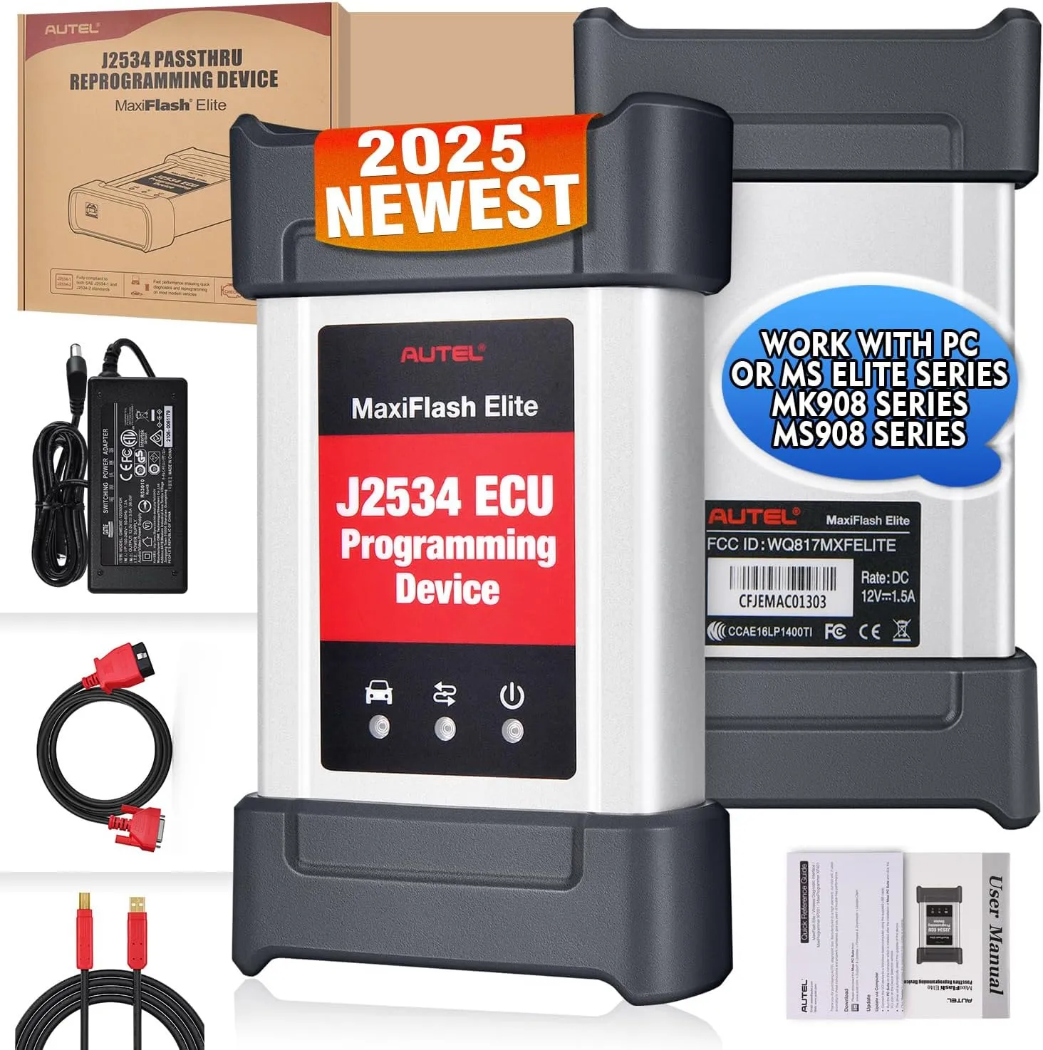 Autel MaxiFlash Elite VCI J2534 Pass-Thru ECU Programming Tool, 2025 Multi-Protocol PassThru Interface, Work with Autel MaxiSYS Elite II Elite MS908 MS908S Pro II MS908CV II MK908P MK908 Pro II & P-C