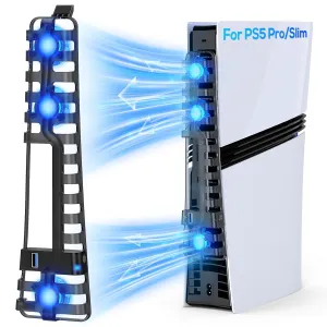 Auto Cooling Fan for PS5 Pro/Slim, USB 3.0 Port, Adjustable 3 Speed, with LED Light, Memory Function, Quiet and Efficient Cooling System for PS5 Pro/Slim Cooler