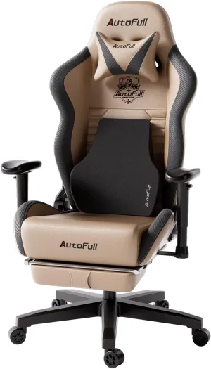 AutoFull C3 Gaming Chair, Racing Style Gaming Chair with Ergonomic Lumbar Support,Adjustable High Back PU Leather PC Chair with Footrest,Brown