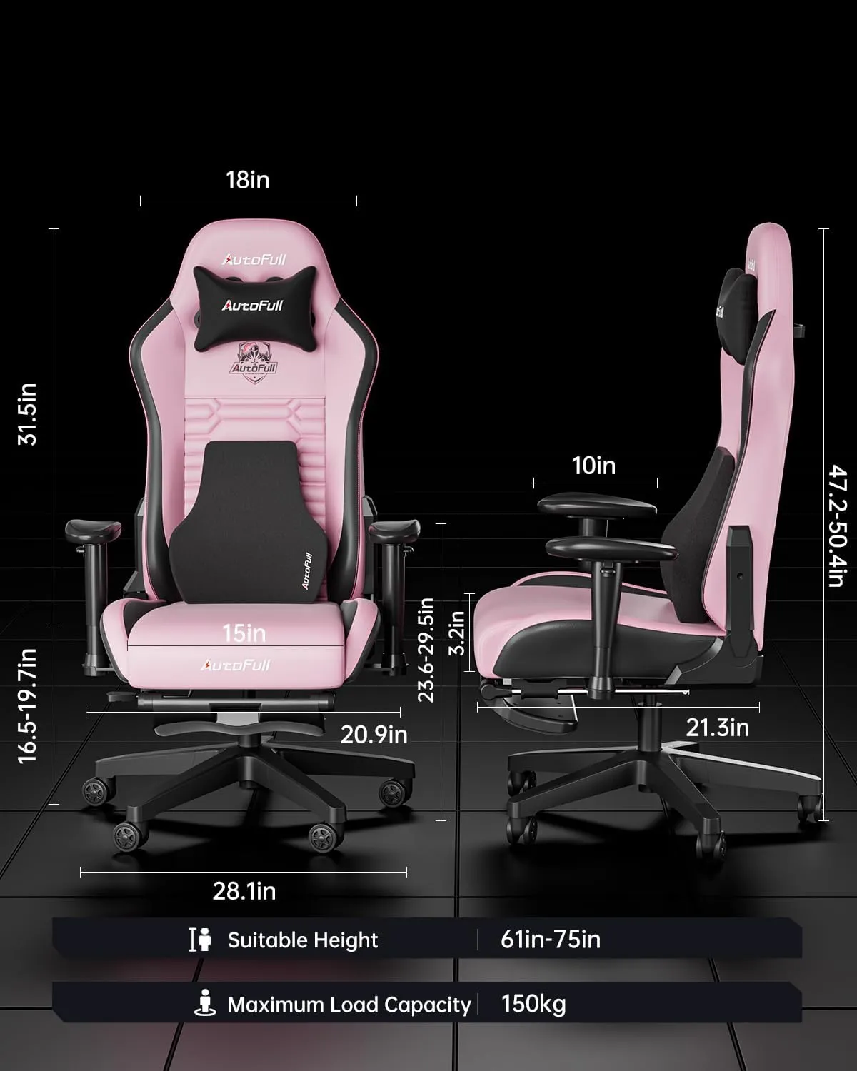 AutoFull C3 Gaming Chair, Racing Style Gaming Chair with Ergonomic Lumbar Support,Adjustable High Back PU Leather PC Chair with Footrest,Pink