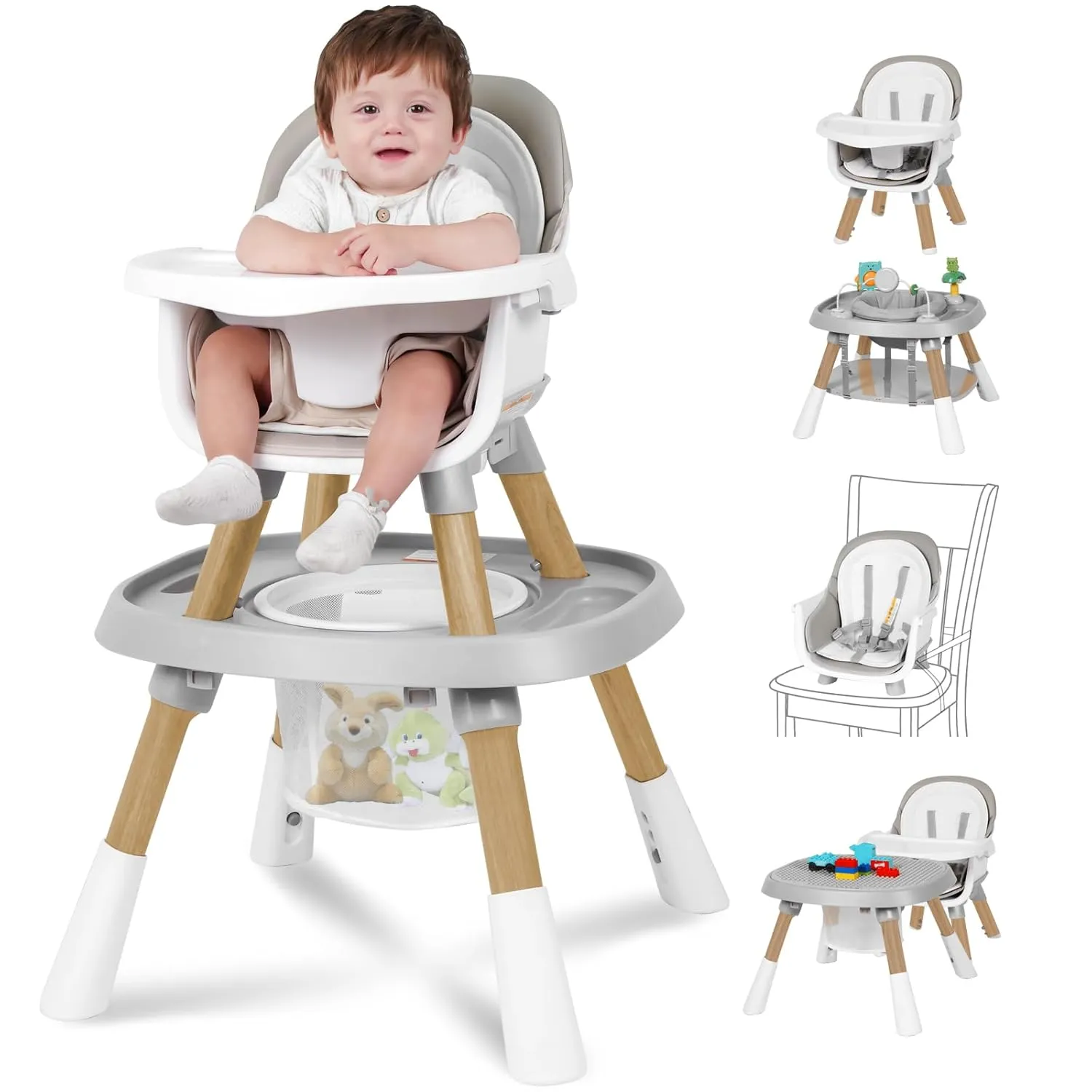 Baby High Chair, 15 in 1 Convertible High Chairs for Babies and Toddlers, Easy Clean High Chair for Baby, Baby Feeding Chair for 6-72 Months(Grey)